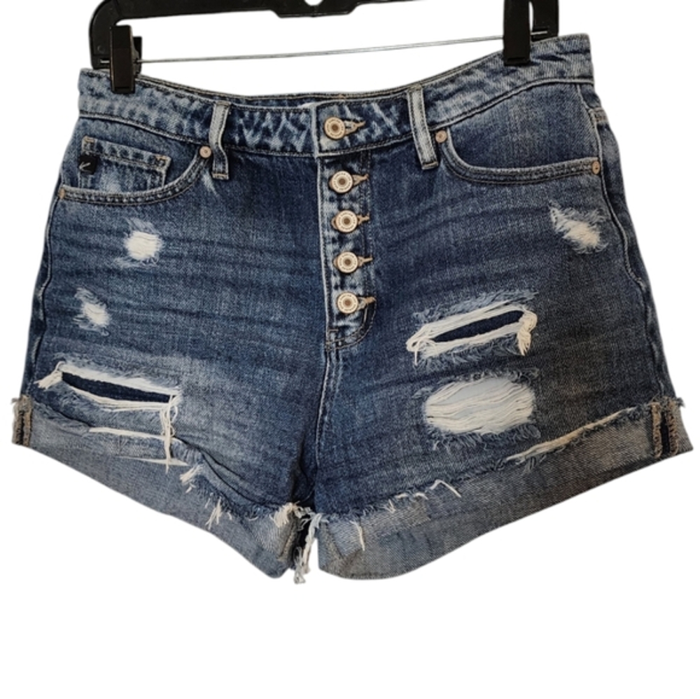 Kancan button up denim distressed shorts
